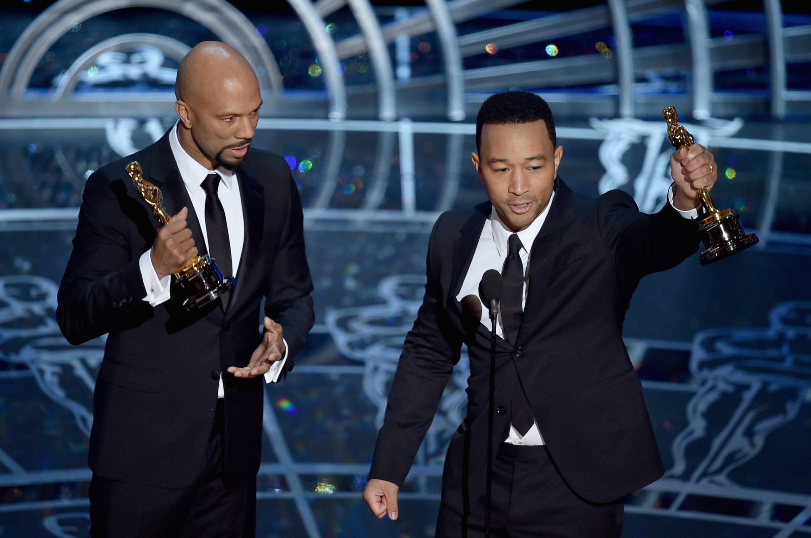 PHOTO: Lonnie Lynn aka Common and John Stephens aka John Legend accept the Best Original Song Award for "Glory" from "Selma" during the 87th Annual Academy Awards on Feb. 22, 2015 in Hollywood, California. 