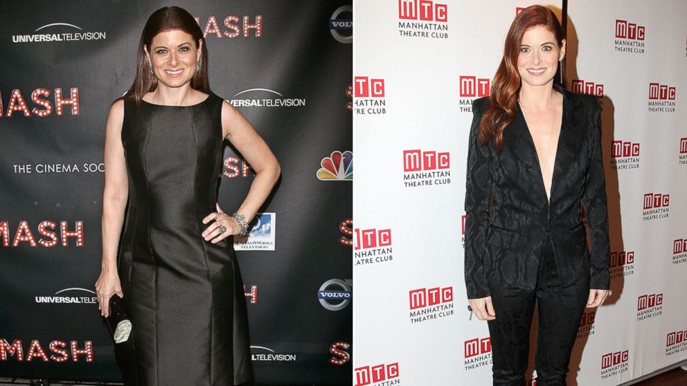 Debra Messing, left, attending the premiere of "Smash" in New York City on Jan. 26, 2012 and right, attending the Broadway opening of "Outside Mullingar" on Jan. 23, 2014 in New York. 
