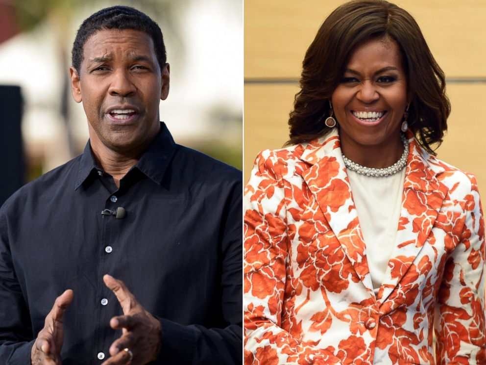PHOTO: Denzel Washington speaks in Universal City, Calif. on Sept. 25, 2014 and Michelle Obama poses for a photo in Tokyo on March 19, 2015.