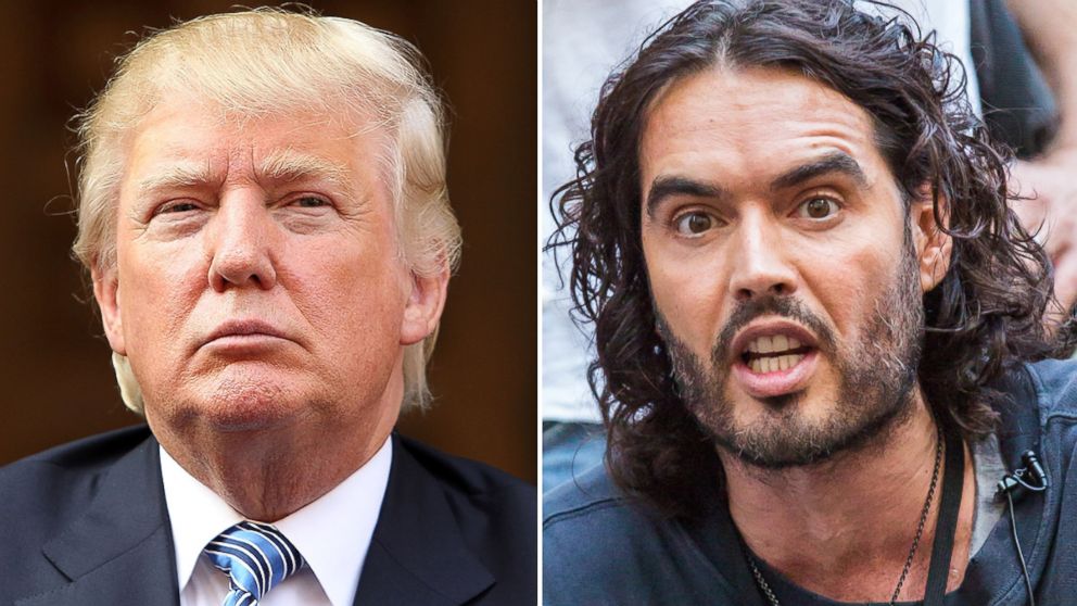 Donald Trump is seen in Washington, D.C. on July 23, 2014 and Russell Brand promotes his book in New York City on Oct. 14, 2014.