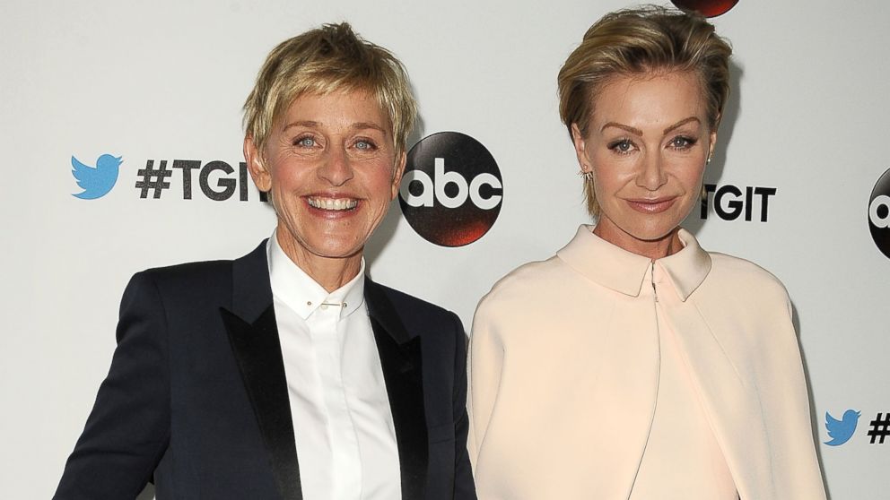 Ellen DeGeneres and Portia de Rossi attend the #TGIT premiere event hosted by Twitter at Palihouse Holloway Sept. 20, 2014, in West Hollywood.