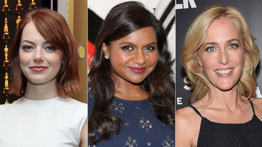 PHOTO: Emma Stone on Oct. 14, 2014 in New York City. | Mindy Kaling on Sept. 12, 2014 in New York City. | Gillian Anderson Oct. 9, 2014 in New York City.
