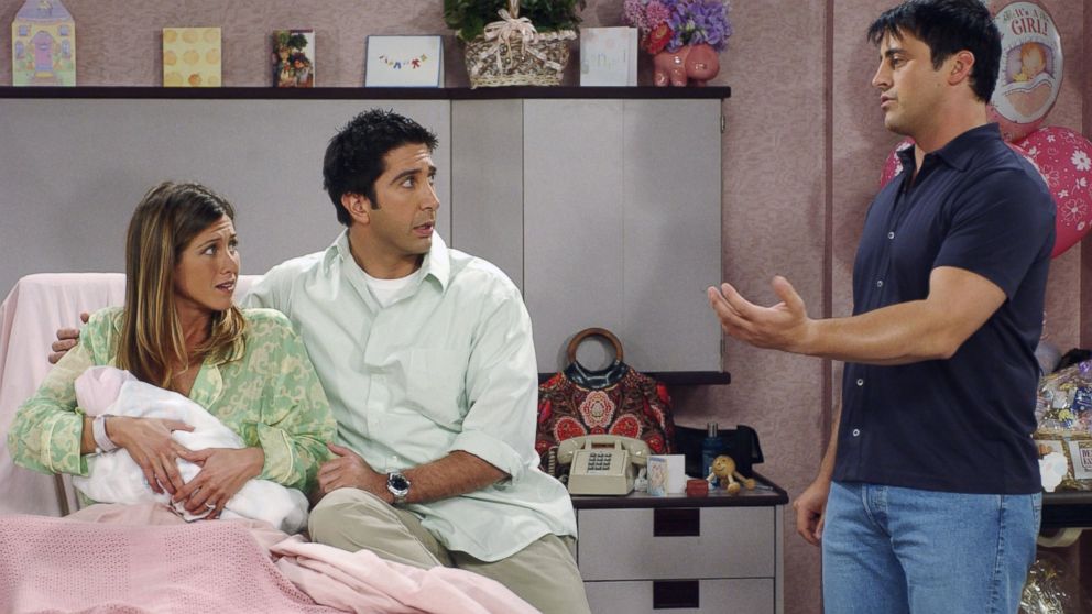 PHOTO: Jennifer Aniston as Rachel Green, David Schwimmer as Ross Geller, Matt LeBlanc as Joey Tribbiani in an episode of "Friends". 