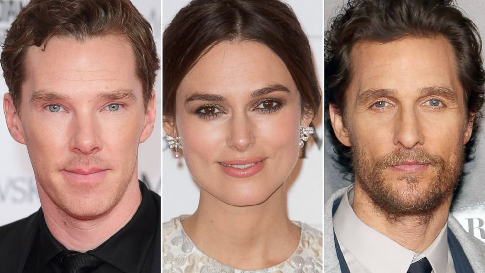 Benedict Cumberbatch and Keira Knightley attend an event in London, England on Dec. 7, 2014 and Matthew McConaughey is seen at a movie premiere on Nov. 3, 2014 in New York City.
