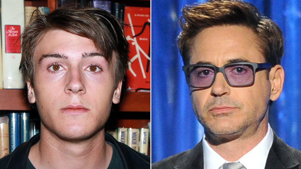 Indio Downey poses for a photo in Venice, Calif. on July 30, 2011 and his father, Robert Downey Jr. speaks at the Producers Guild of America Awards in Beverly Hills, Calif. on January 19, 2014.