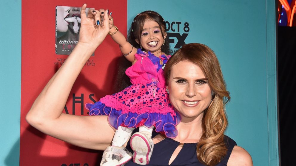 Jyoti Amge and Erika Ervin attend the premiere screening of "American Horror Story: Freak Show" on Oct. 5, 2014 in Hollywood, Calif.