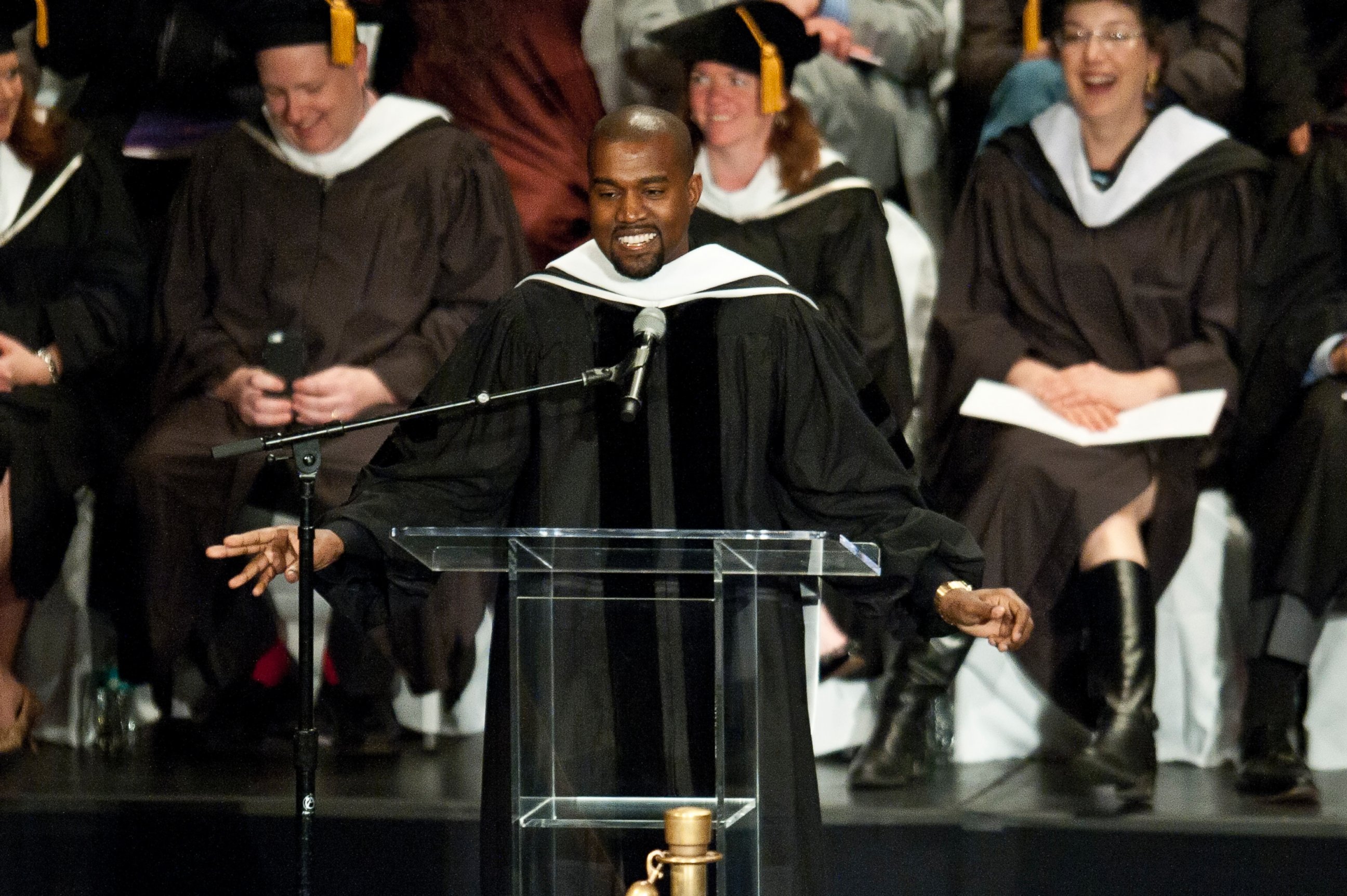 PHOTO: Kanye West receives an honorary doctorate at the School Of Art Institute Of Chicago commencement ceremony on May 11, 2015 in Chicago, Illinois. 