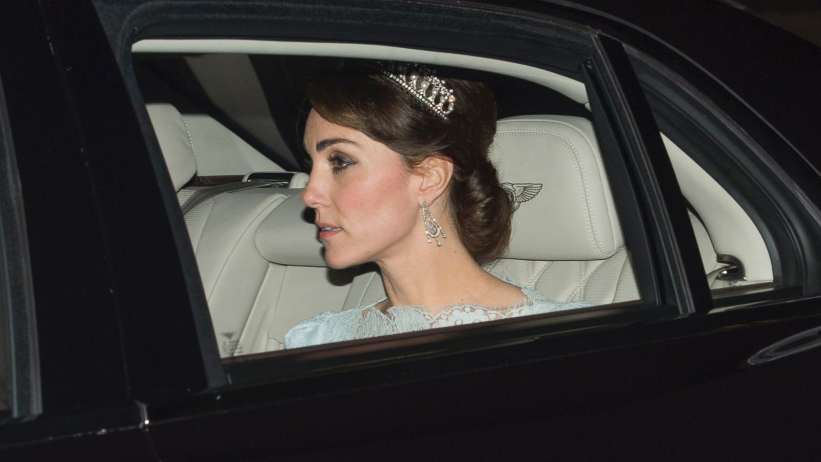 Kate Middleton wears the Lotus Flower Tiara at the Diplomatic