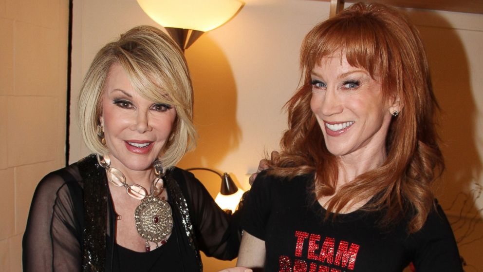 Joan Rivers and Kathy Griffin pose backstage at "Kathy Griffin Wants A TONY!" on Broadway at The Belasco Theater on March 18, 2011 in New York City.