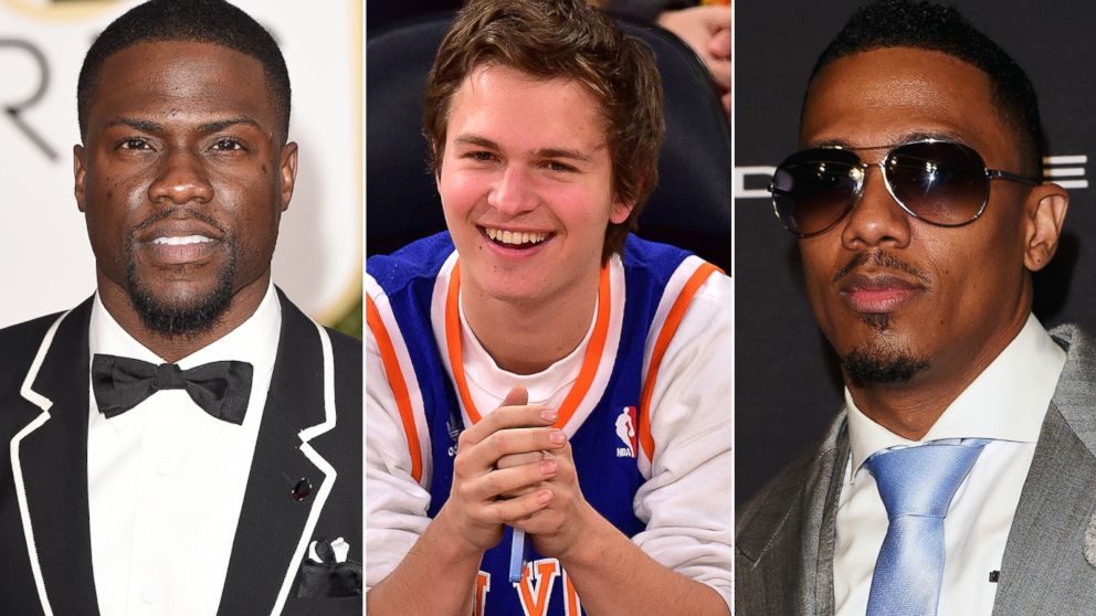 PHOTO: Kevin Hart attends the Golden Globes Awards on Jan. 11, 2015, Ansel Elgort attends a New York Knicks game at Madison Square Garden on Jan. 8, 2015, and Nick Cannon attends the an event in Phoenix, Jan. 31, 2015. 