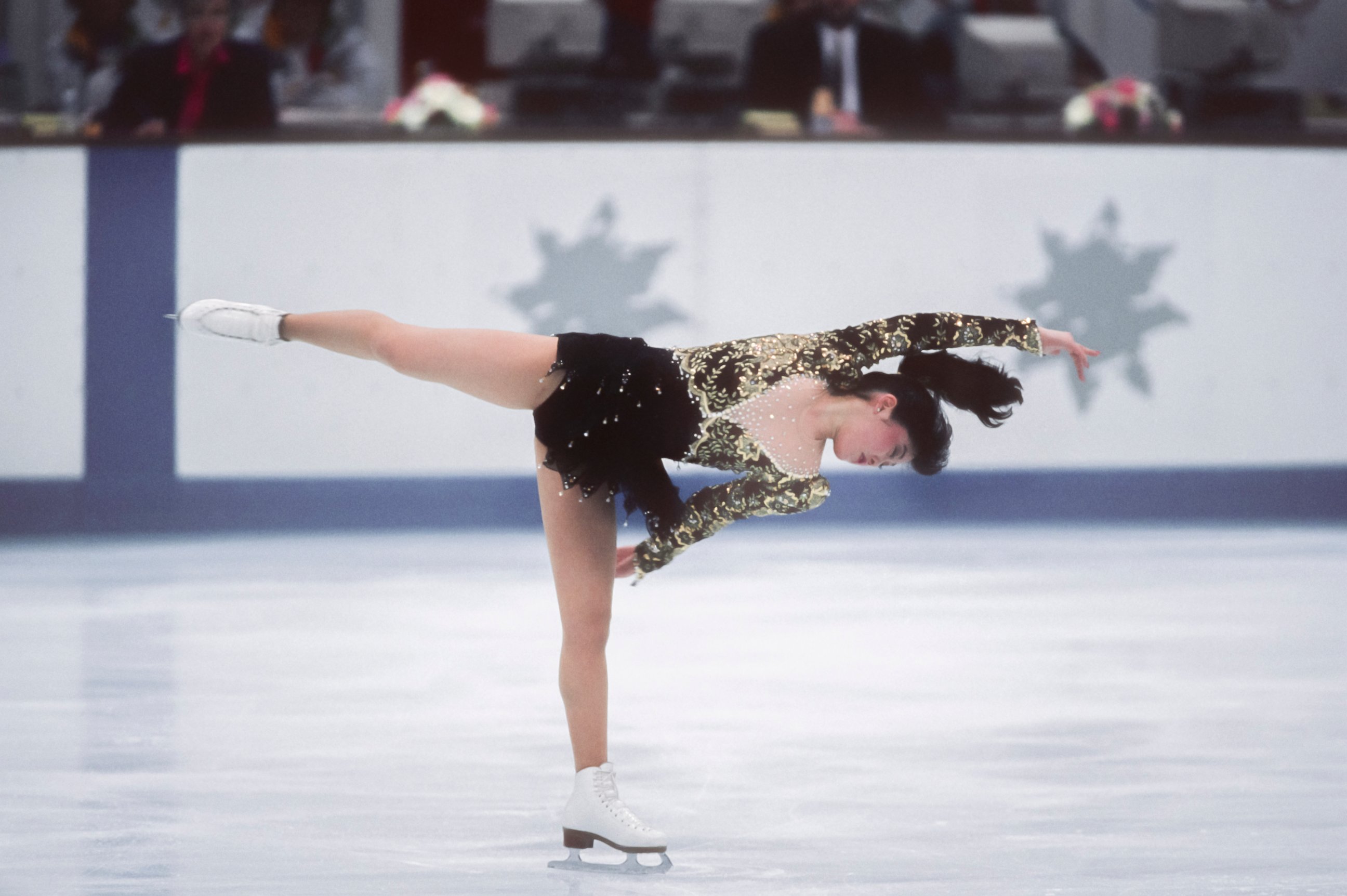 PHOTO: Kristi Yamaguchi competes in the Women's Singles event of the Figure Skating competition of the 1992 Winter Olympic Games held in Albertville, France on Feb. 21, 1992.