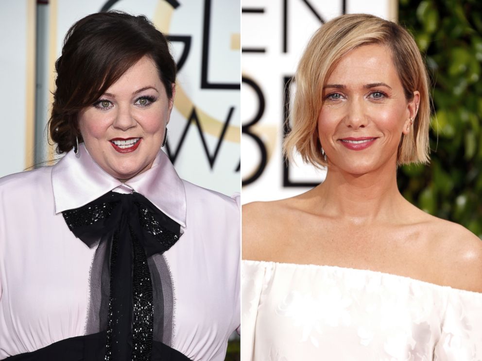 PHOTO: Melissa McCarthy and Kristen Wiig attend the Golden Globe Awards on Jan. 11, 2015 in Beverly Hills, Calif.