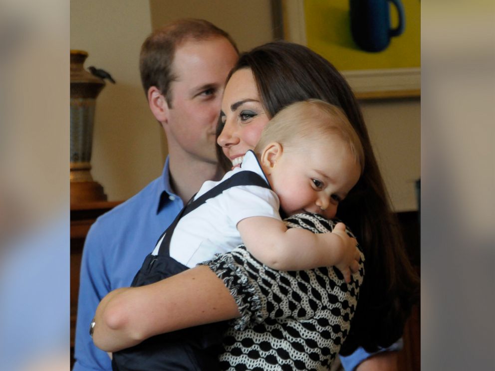 PHOTO: In this handout photo provided by Government House NZ, Prince William, Duke of Cambridge, Catherine, Duchess of Cambridge and Prince George attend Plunkett's Parent's Group at Government House on April 9, 2014 in Wellington, New Zealand.