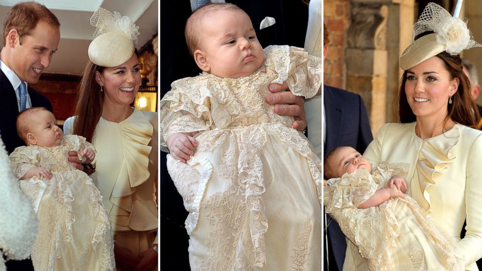 Prince William and his wife Catherine, Duchess of Cambridge, arrive with their son Prince George at Chapel Royal in St James's Palace in central London, Oct. 23, 2013, ahead of the christening of the three month-old prince. 