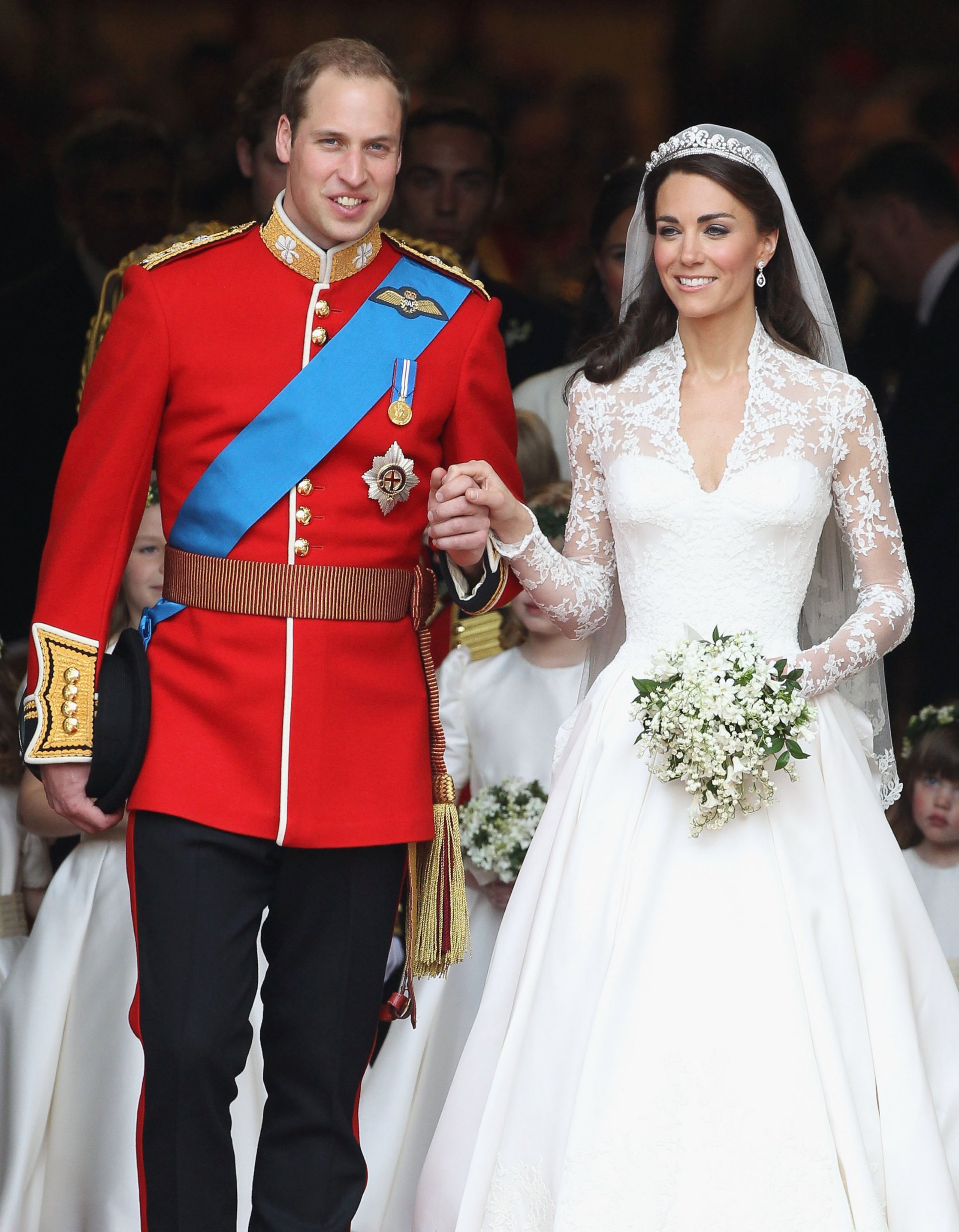 PHOTO: Prince William, Duke of Cambridge and Catherine, Duchess of Cambridge smile following their marriage at Westminster Abbey on April 29, 2011 in London.