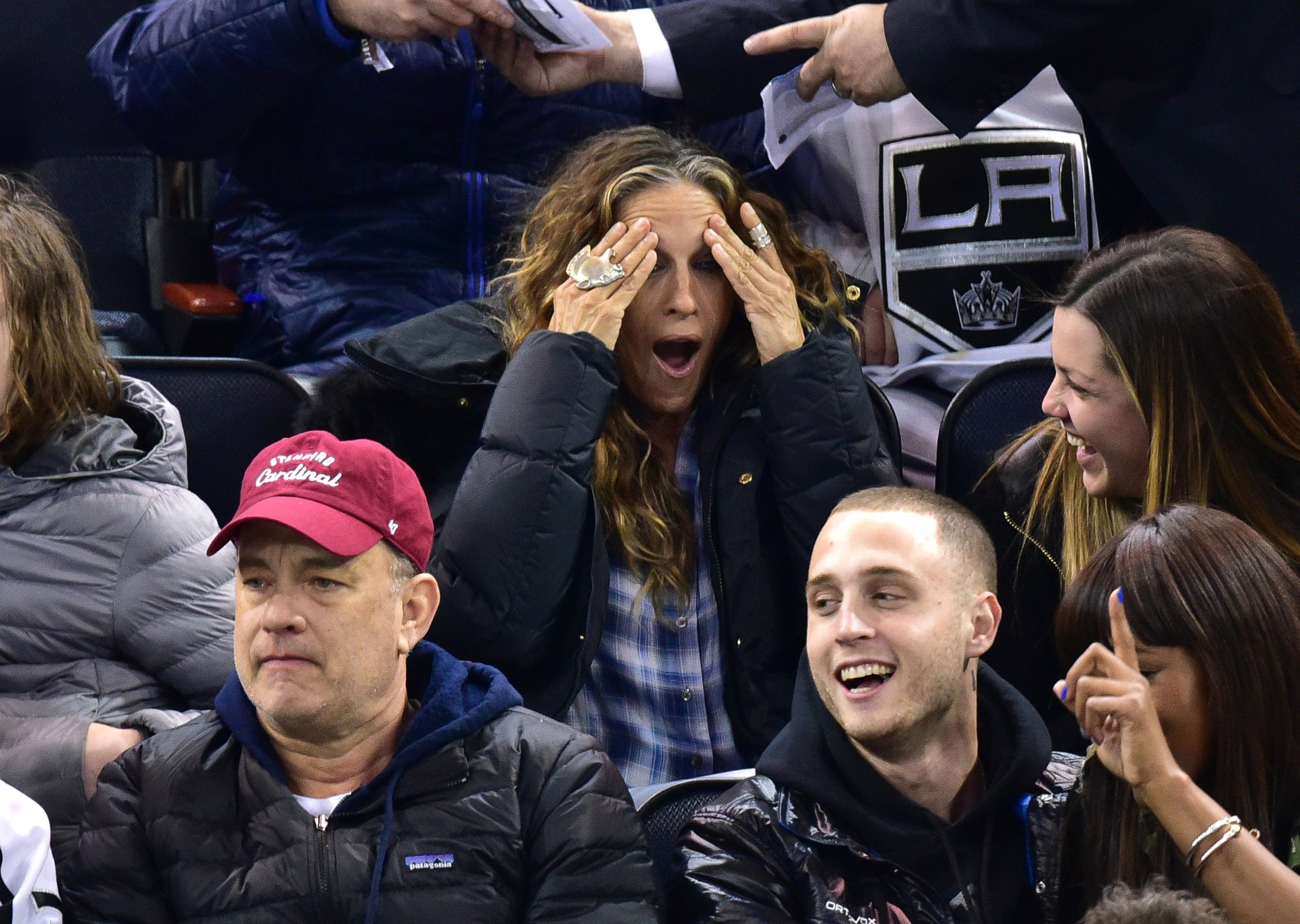 PHOTO: Tom Hanks and Sarah Jessica Parker attend the Los Angeles Kings vs New York Rangers game at Madison Square Garden on March 24, 2015 in New York City.
