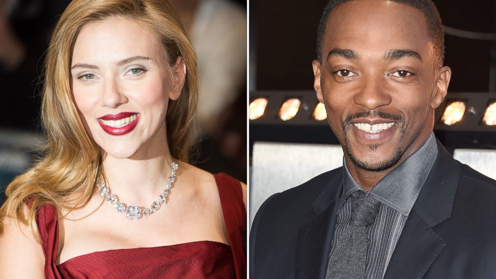 Scarlett Johansson, left, and Anthony Mackie, right,  are seen in these March 20, 2014 file photos. 