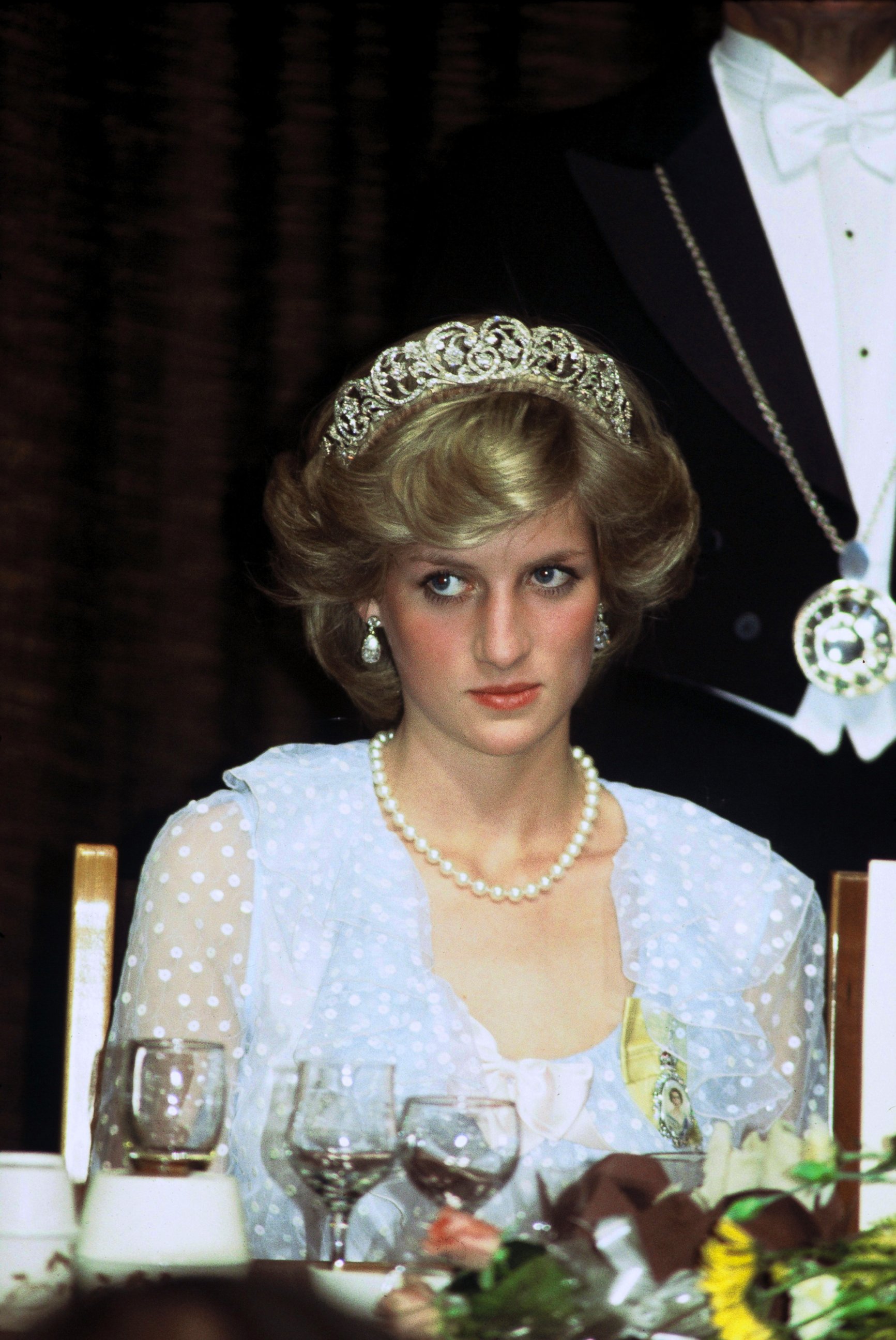 PHOTO: Diana Princess of Wales attends a banquet on April 20, 1983 in New Zealand.  