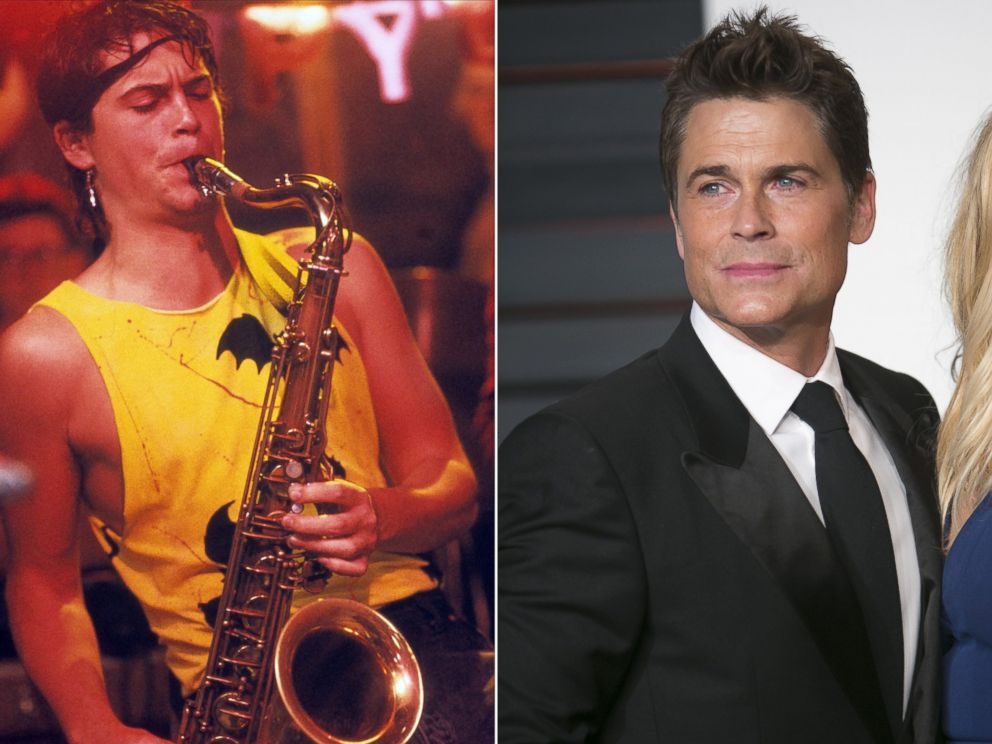 PHOTO: Rob Lowe plays saxophone in a scene from "St. Elmo's Fire," and attends the Vanity Fair Oscar Party on Feb. 22, 2015 in Beverly Hills, Calif.
