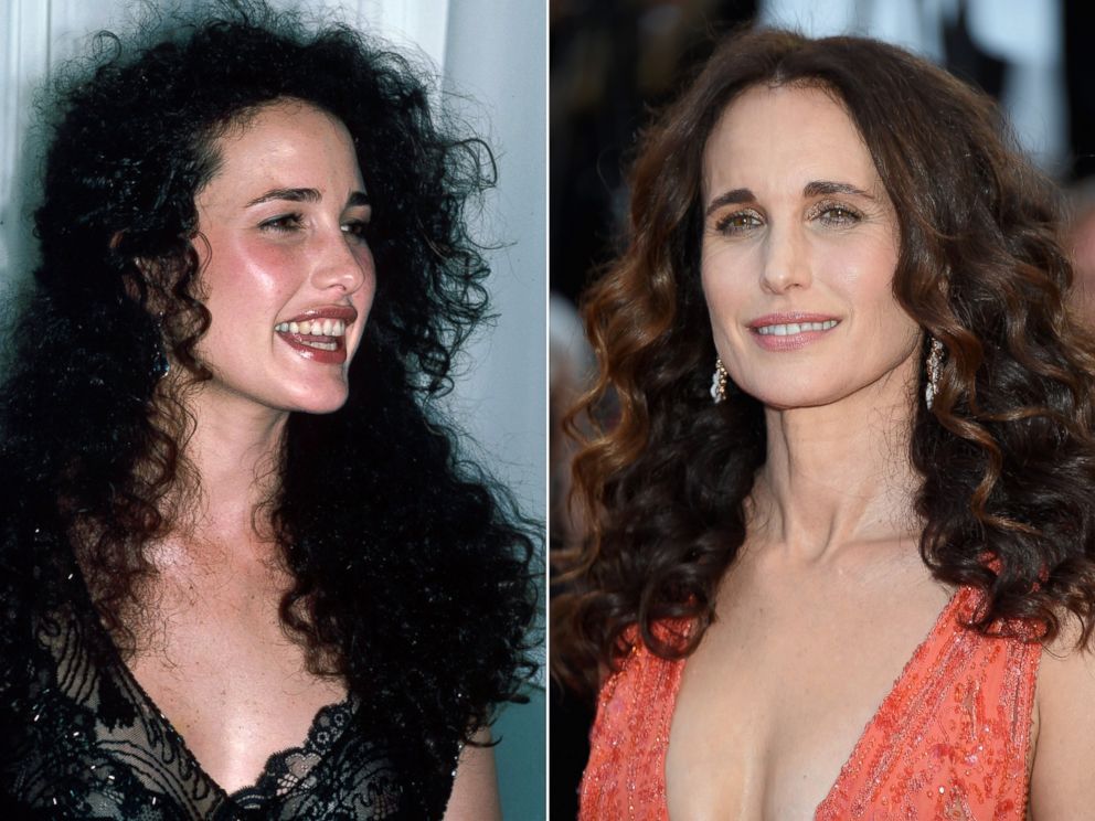 PHOTO: Andie MacDowell is pictured in June, 1985 and is seen at a movie premiere in Cannes, France on May 18, 2015.