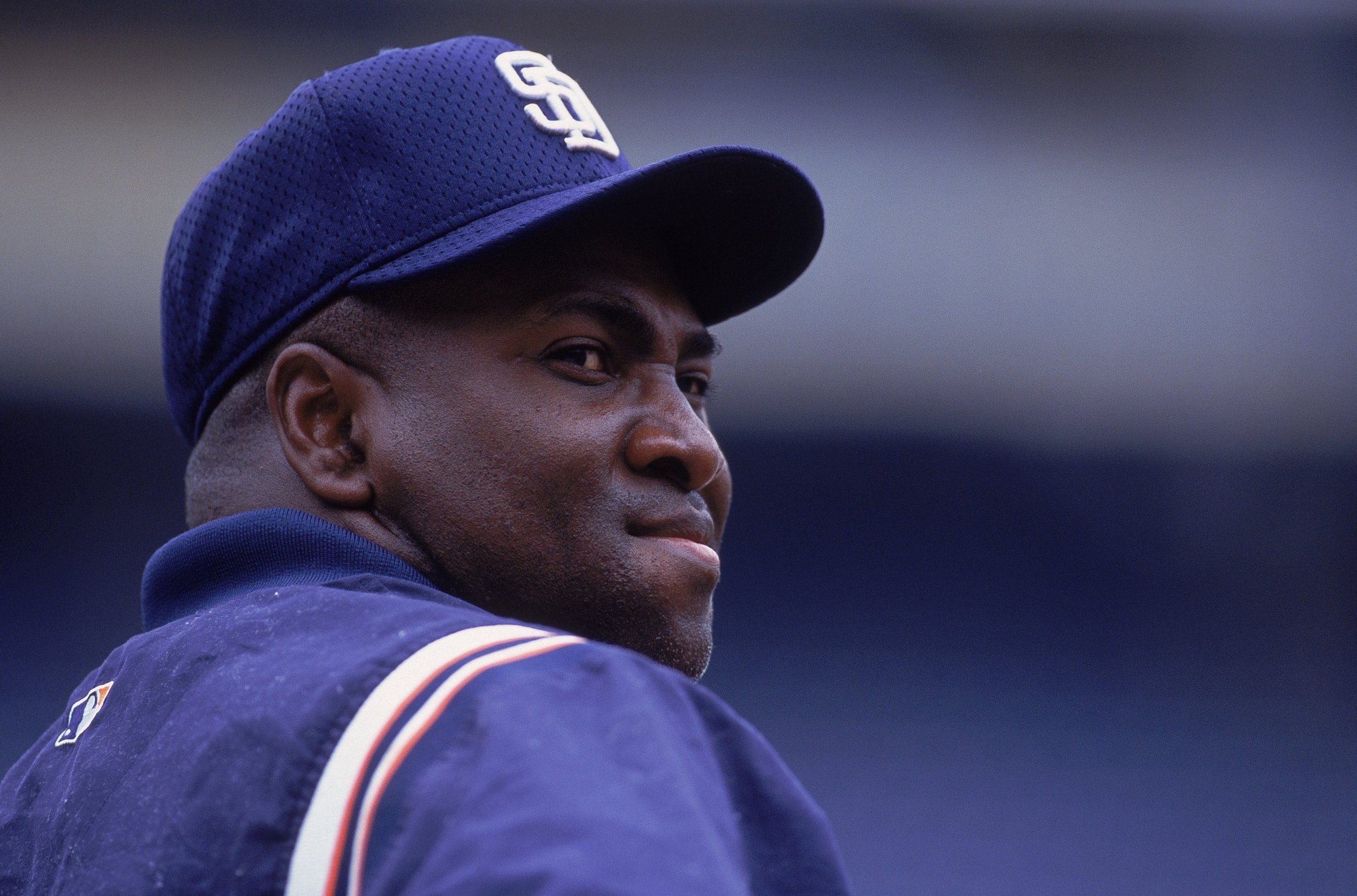 PHOTO: Tony Gwynn #19 of the San Diego Padres looks on during the game against the Arizona Diamondbacks at Qualcomm Stadium in San Diego, Calif. on May 24, 2001. 