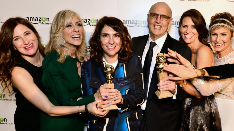 PHOTO: Kathryn Hahn, Judith Light, show creator Jill Soloway, Jeffrey Tambor, Amy Landecker, and Melora Hardin attend the "Transparent" Cast and Crew Golden Globes Viewing Party on Jan. 11, 2015 in West Hollywood, Calif.