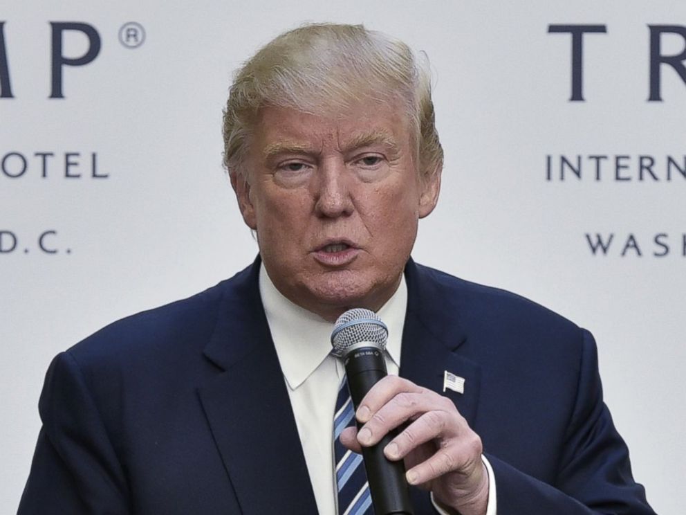 PHOTO: Republican presidential nominee Donald Trump speaks during a ribbon cutting ceremony at the grand opening of the Trump International Hotel in Washington, Oct. 26, 2016.