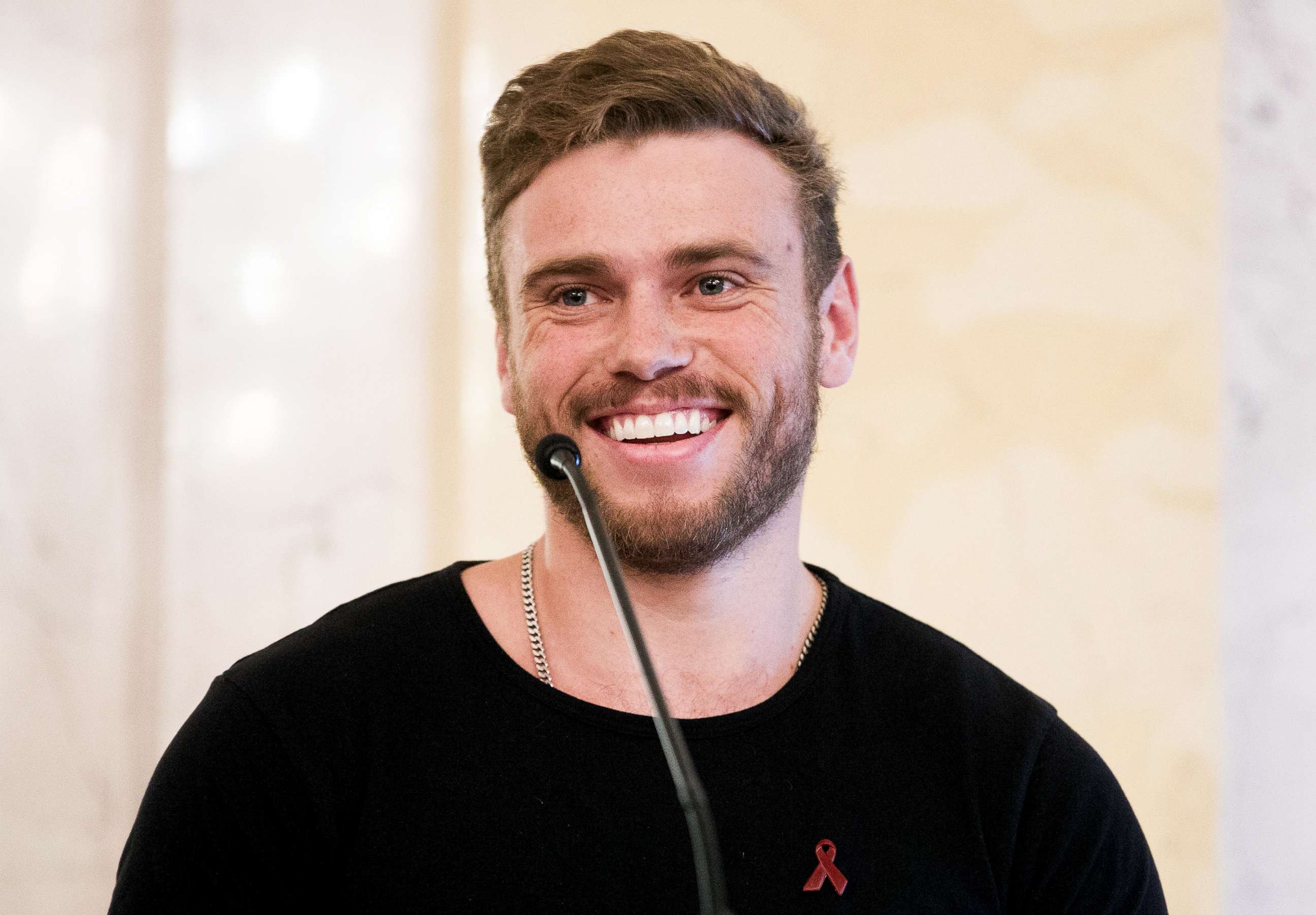 PHOTO: Gus Kenworthy attends the international Life Ball press conference on June 02, 2018.