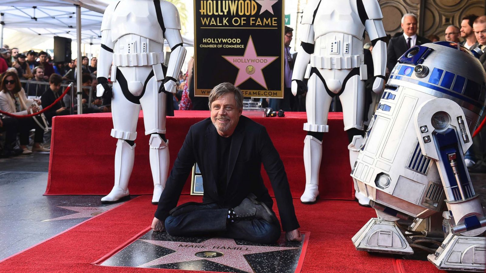 PHOTO: Mark Hamill, who plays Luke Skywalker in the "Star Wars" films, poses at a ceremony honoring him with a star on the Hollywood Walk of Fame, March 8, 2018, in Los Angeles.