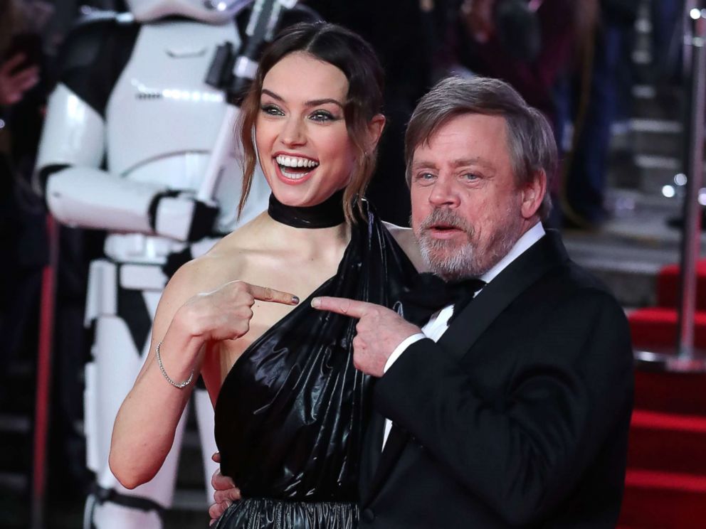 PHOTO: Daisy Ridley and Mark Hamil pose on the red carpet for the European Premiere of Star Wars: The Last Jedi at the Royal Albert Hall in London, Dec. 12, 2017.