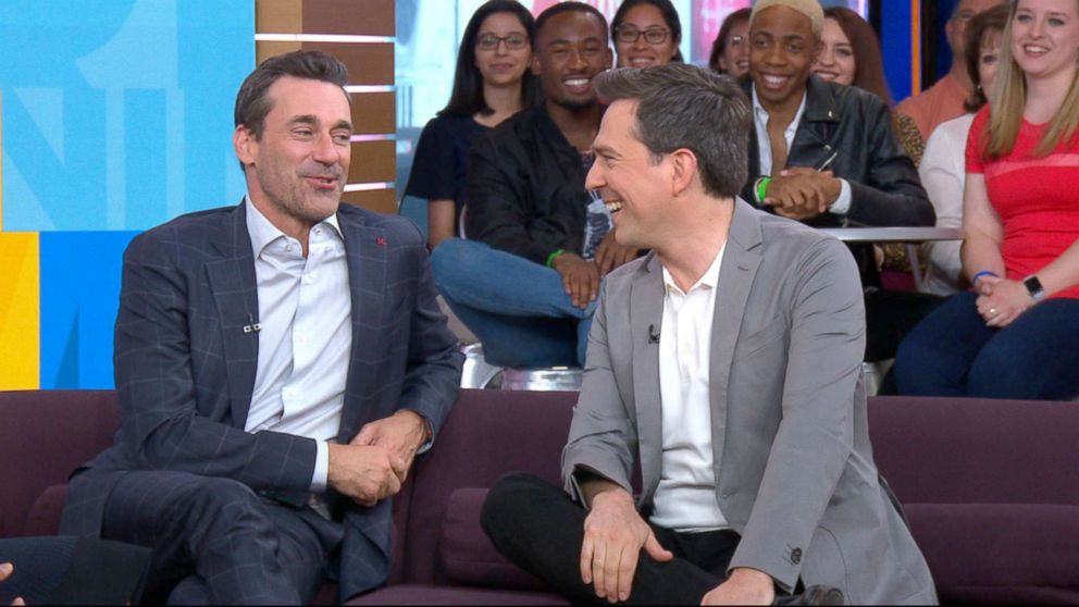 PHOTO: Jon Hamm and Ed Helms on "Good Morning America," June 13, 2018, in New York City.