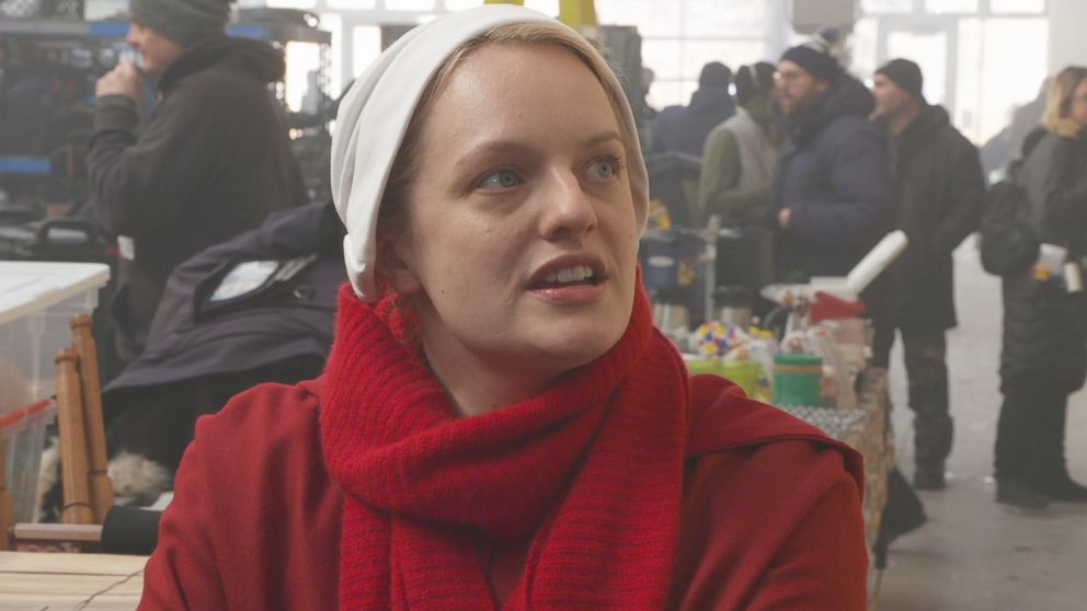 PHOTO: Elisabeth Moss discusses the show "The Handmaid's Tale" with ABC News' "Nightline."