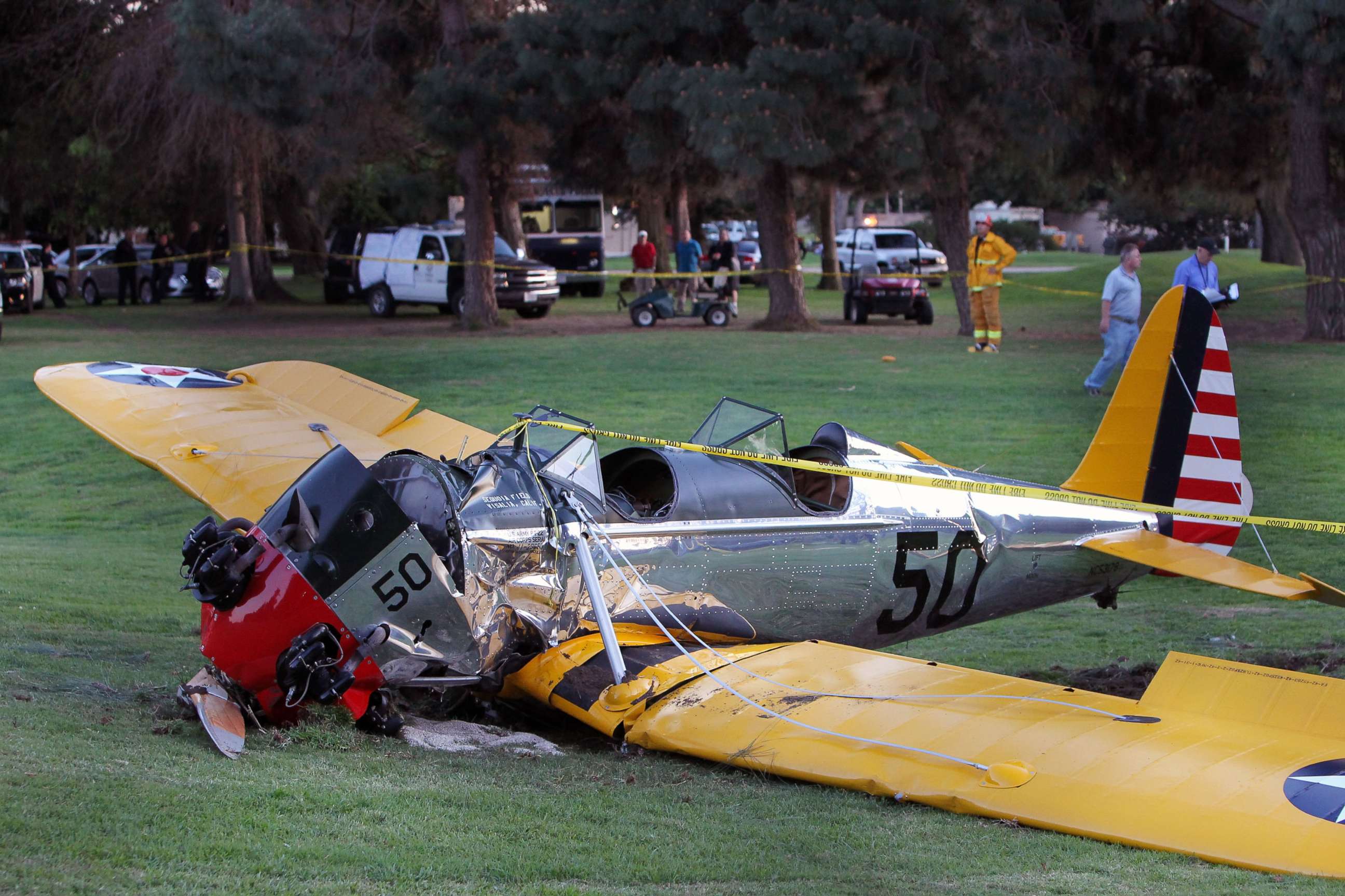 PHOTO: A general view at the Penmar Golf Course after a single-engine plane piloted by actor Harrison Ford crashed on March 5, 2015 in Venice, California. 