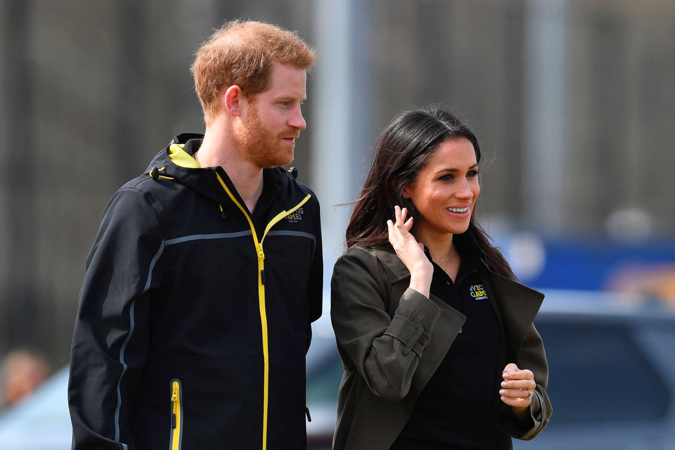 PHOTO: Britain's Prince Harry and his fiancee actress Meghan Markle arrive to meet participants at the UK team trials for the Invictus Games Sydney 2018 at the University of Bath Sports Training Village in Bath, England, April 6, 2018.