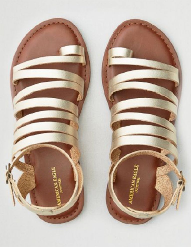 PHOTO: Strappy gold sandals are comfortable and stylish. 