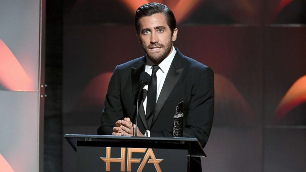 Jake Gyllenhaal accepts the Hollywood Actor Award for "Stronger" during the 21st Annual Hollywood Film Awards, Nov. 5, 2017, in Beverly Hills, Calif.