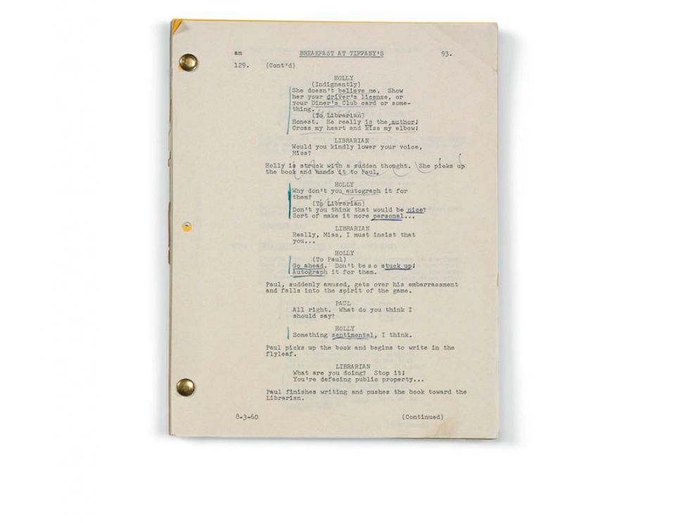 PHOTO: Audrey Hepburn's working script for the 1961 Paramount production "Breakfast at Tiffany's," dated August 3, 1960.