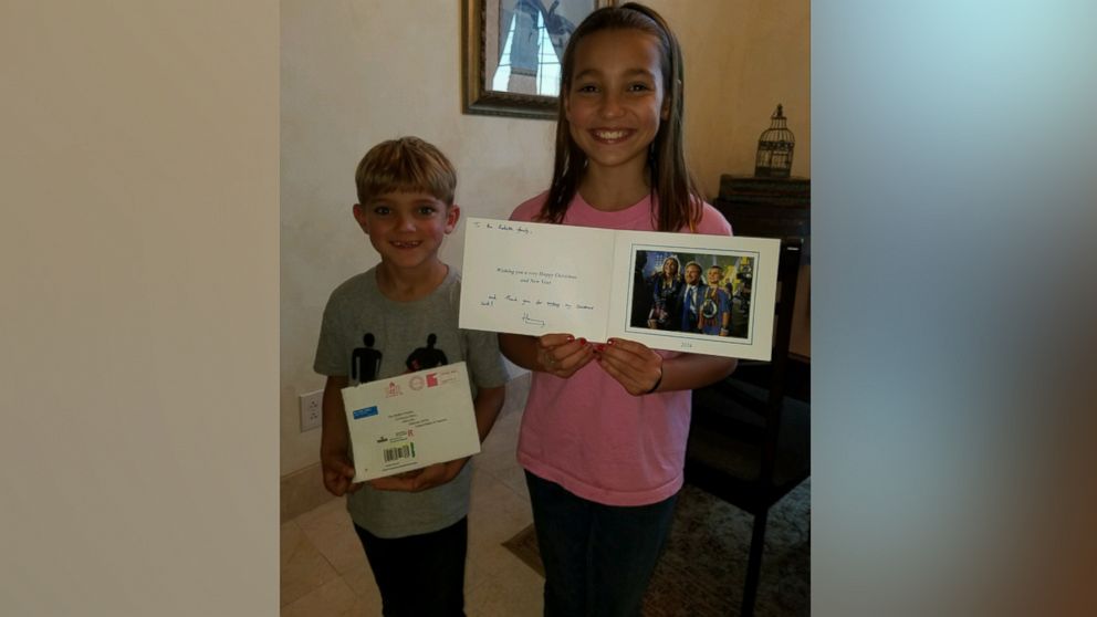 Ana-Maria Radetic, 10, and Vinko Radetic, 5, of Abbeville, Alabama, were featured in a Christmas card sent by Prince Harry.