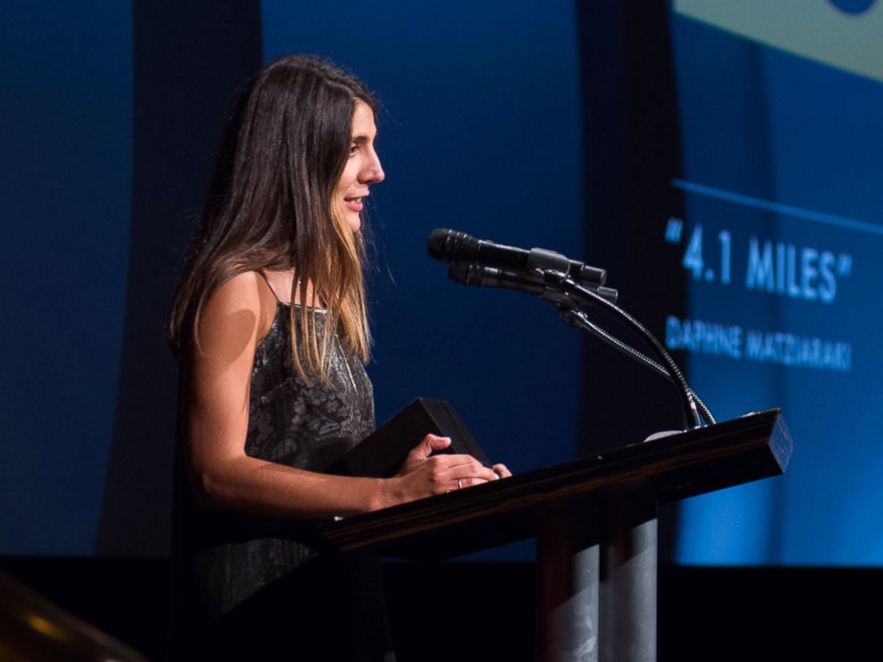 PHOTO: Daphne Matziaraki, winner of the gold medal in the documentary film category for 4.1 Miles, during the 43rd Annual Student Academy Awards on Sept. 22, 2017 in Beverly Hills, Calif..