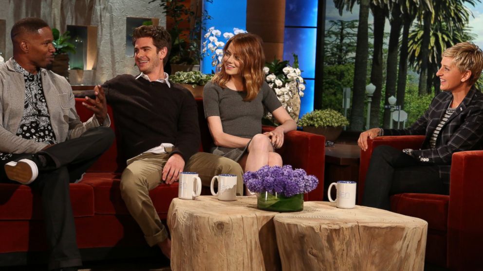 PHOTO: The cast of "The Amazing Spider-Man 2" Andrew Garfield, Emma Stone and Jamie Fox make an appearance on "The Ellen DeGeneres Show", April 4, 2014. 