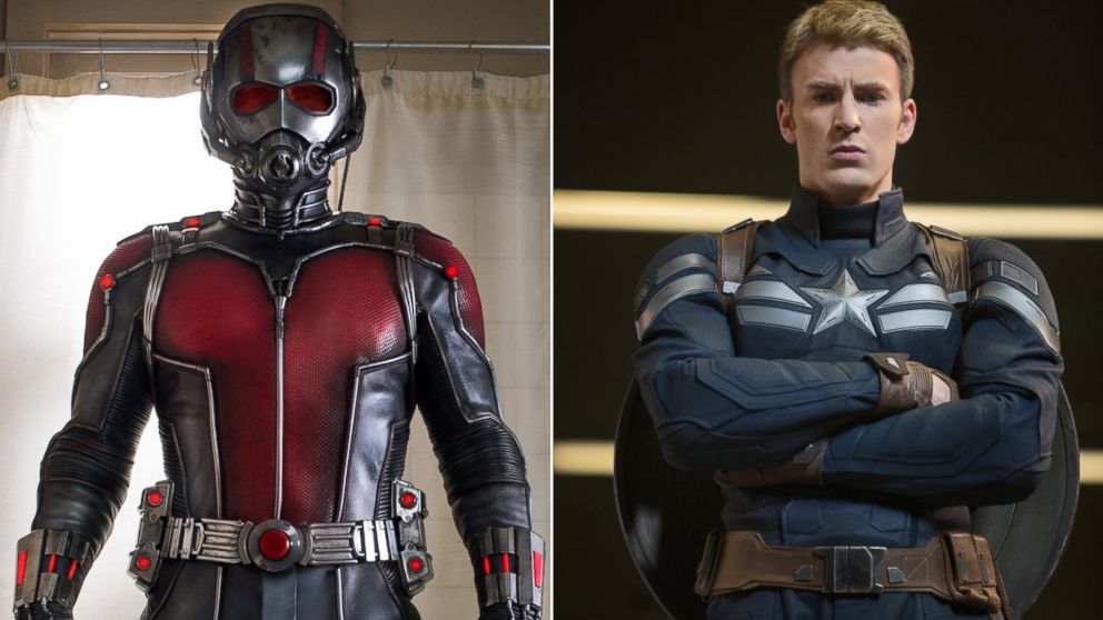 Paul Rudd is seen in "Ant-Man," and Chris Evans is seen in the 2014 film "Captain America: The Winter Soldier."