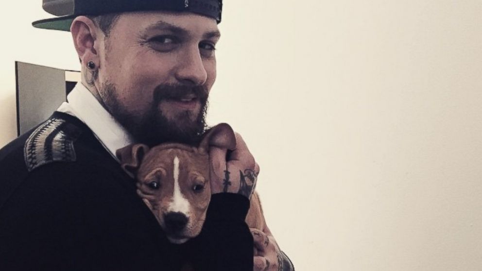 Musician Benji Madden poses with a puppy in an image posted to his Instagram on March 4, 2015 with the text, "Rule #1 When you're away from home working and you meet a puppy, always take pics to send to Bae."
