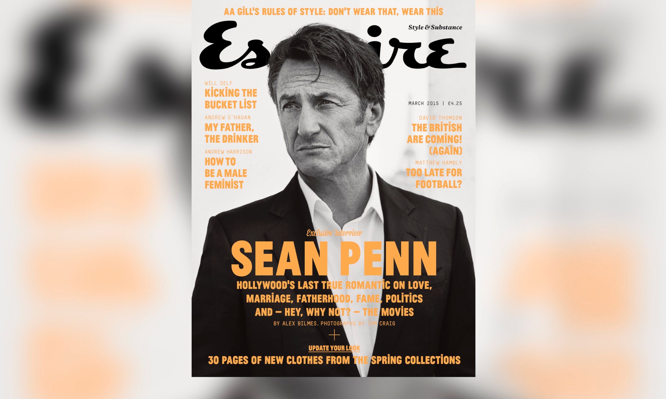 PHOTO: Sean Penn appears in the cover story of the March 2015 edition of Esquire Magazine in the U.K. 