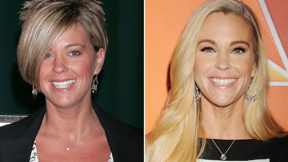 Kate Gosselin is seen left in this April 2009 file photo, and at right attending an event on Jan. 16, 2015 in Pasadena, Calif. 