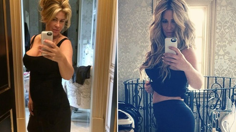 Kim Zolciak, seen left in this Dec. 2013 photo posted to Twitter days after she gave birth to twins and right, in this March 25, 2014 photo posted to Instagram. 