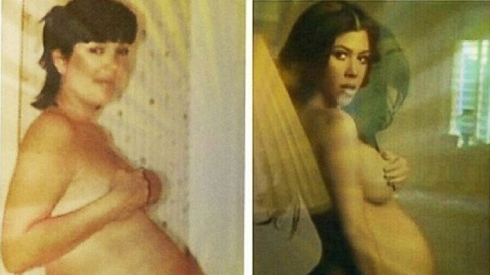 This diptych of a pregnant Kris Jenner next to a pregnant Kourtney Kardashian was posted to Kardashian's Instagram feed with the text, "I got it from my mama" on August 7, 2014.