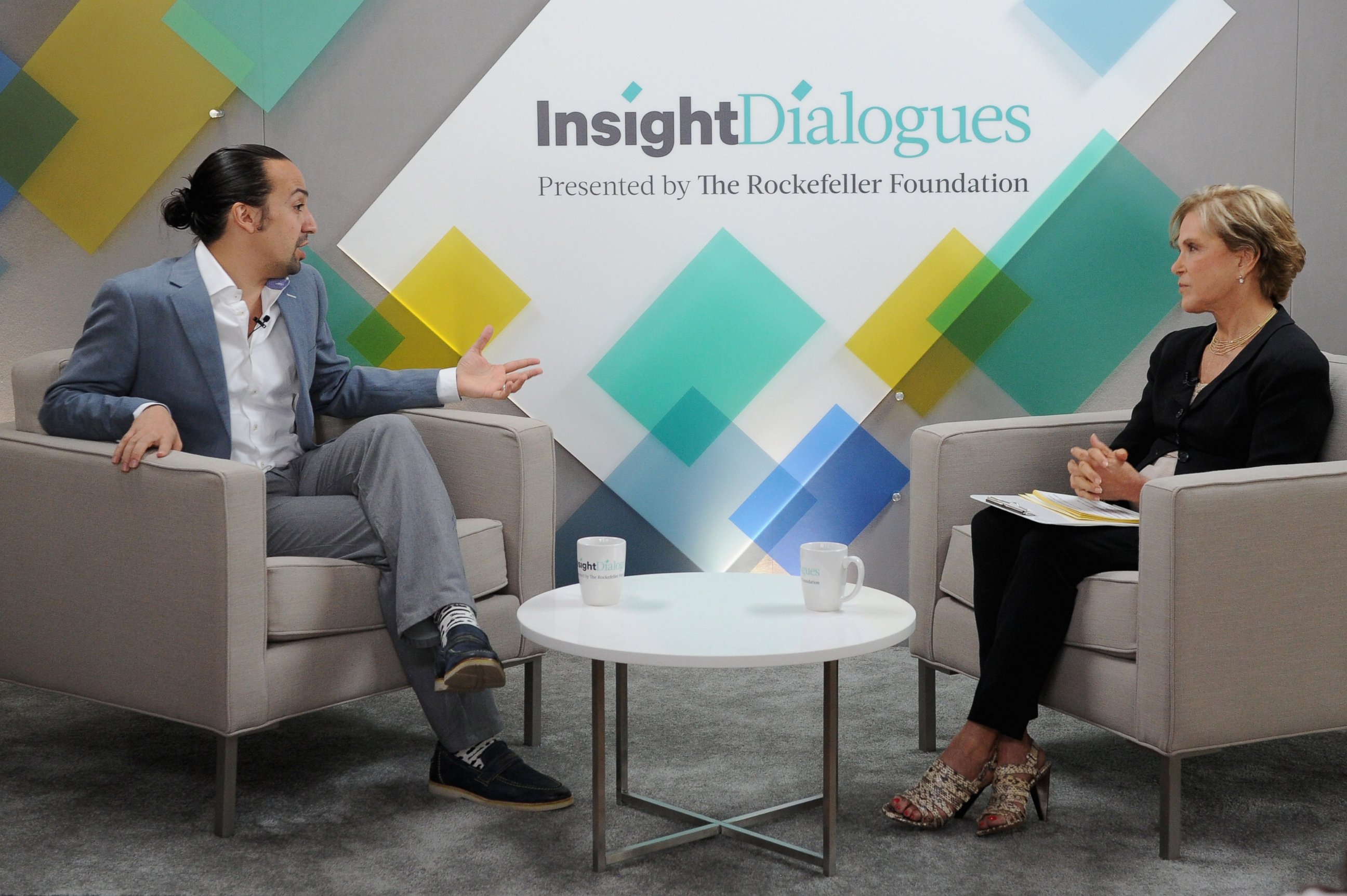 PHOTO: Lin-Manuel Miranda and Judith Rodin speak at Insight Dialogues Presented by The Rockefeller Foundation, on June 23, 2016 in New York City.