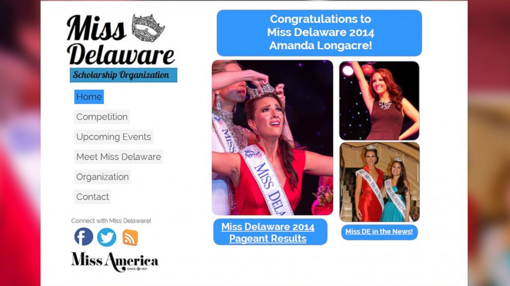 PHOTO: The Miss Delaware Scholarship Organization website, www.missde.org, showing Amanda Longacre's crowning is seen in a grab made from Google Cache on June 27, 2014. 