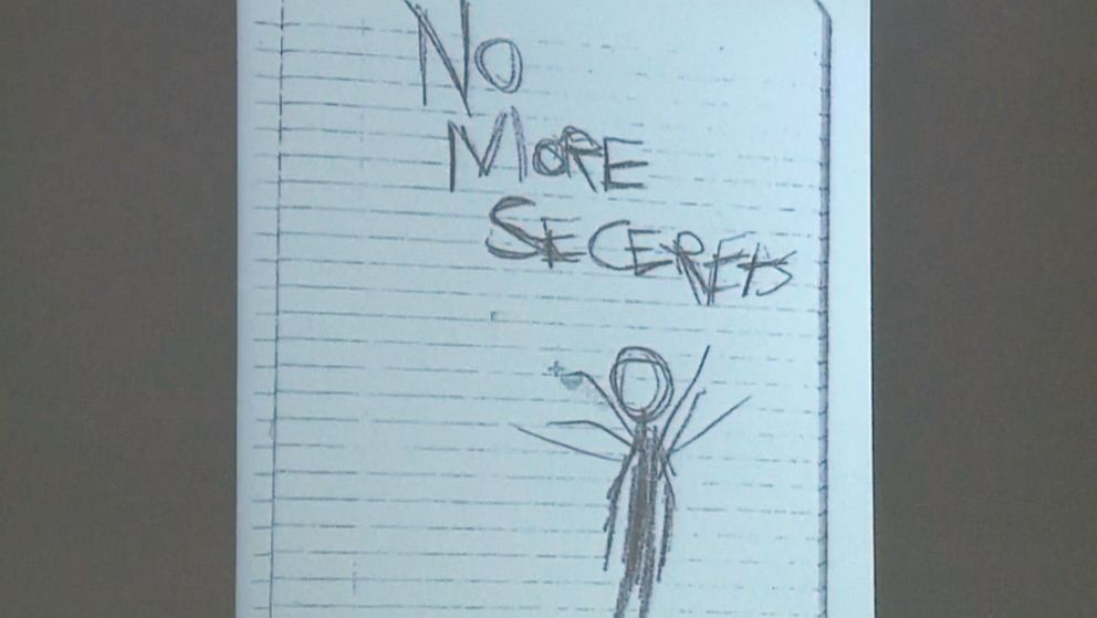 PHOTO: These photos from inside 'Slender Man' stabbing suspect Morgan Geyser's notebook were shown in Waukesha County Court on Monday Feb. 16. 