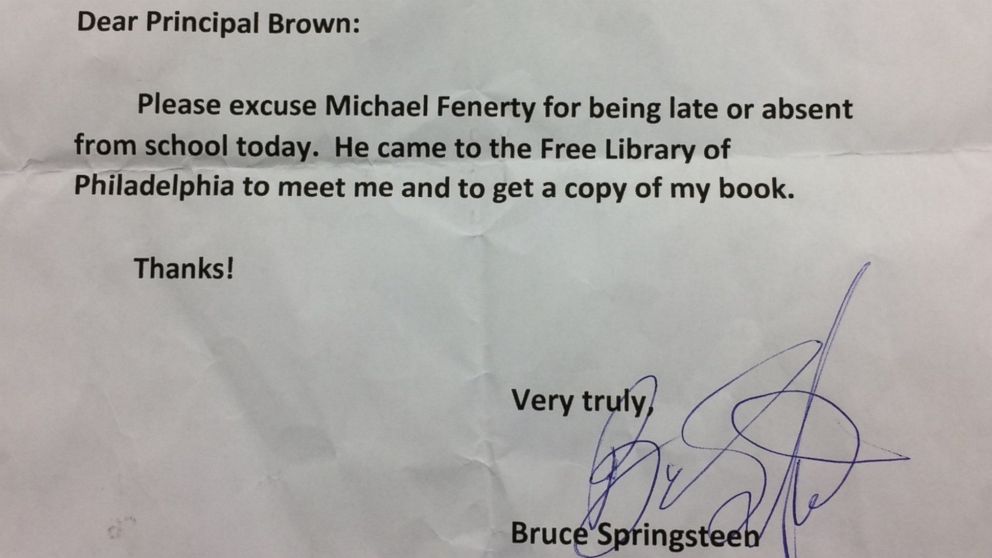 Springsteen Signs 5th Grader’s School Absence Note, But Dad Keeps the Original